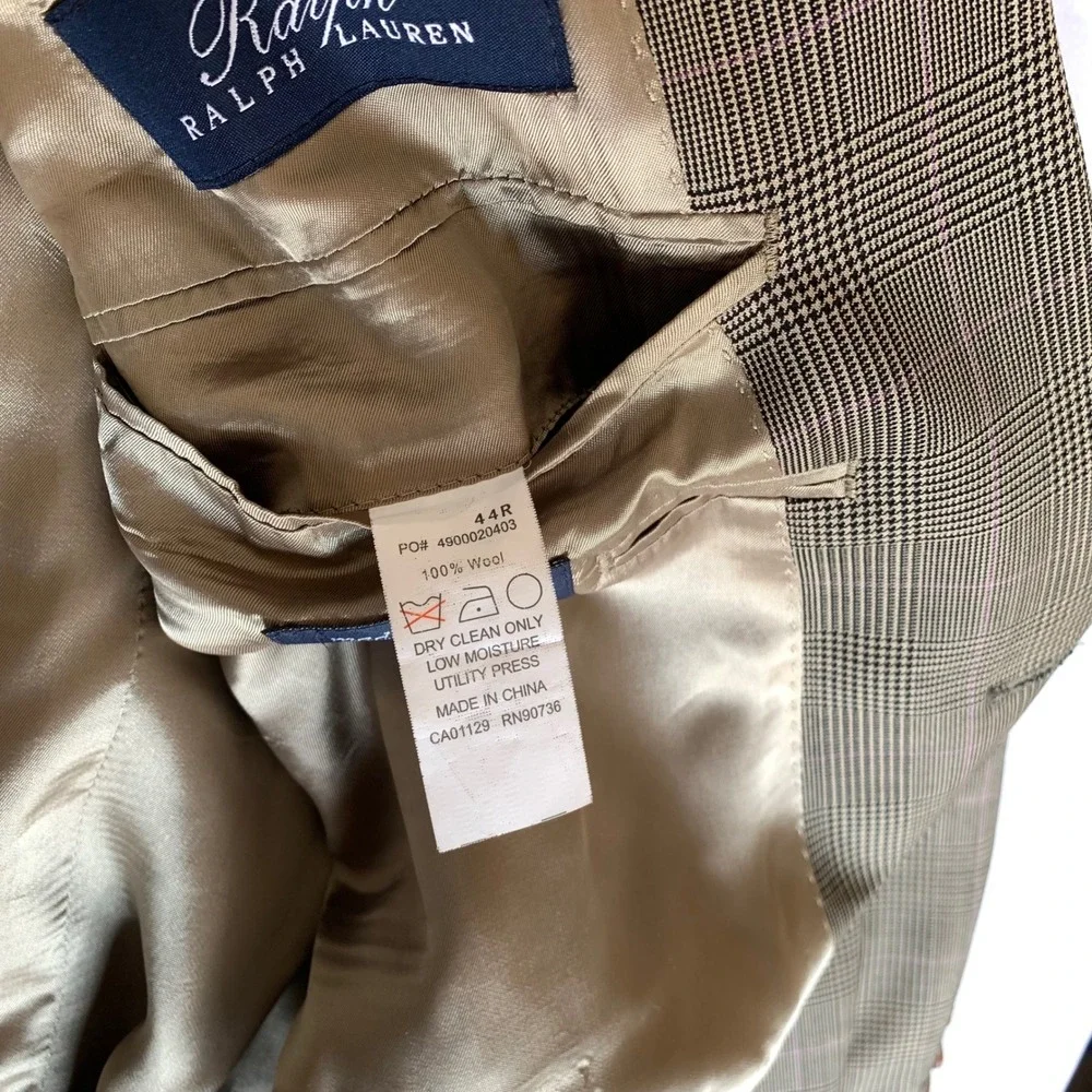 Ralph Lauren Mens‎ Glen Plaid Wool Suit 44R Brown Pink Check 2 Button Dillards